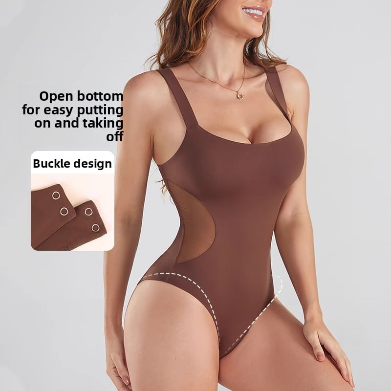 A woman in a one-piece shaping garment