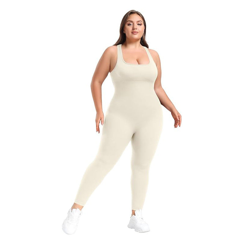 Plus Size Slim-fit Sleeveless Shapewear Jumpsuit with Square Neck