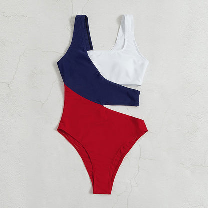 multicolored one-piece swimsuit