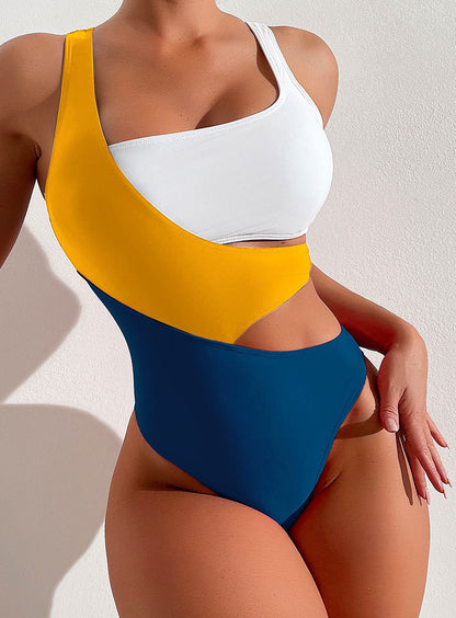 multicolored one-piece swimsuit
