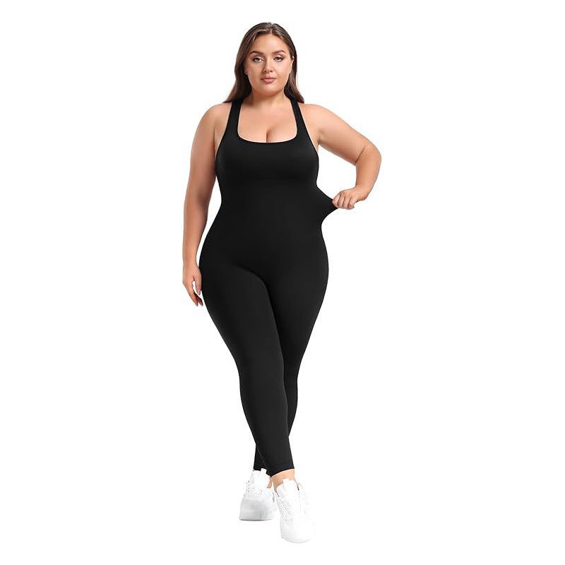 Plus Size Slim-fit Sleeveless Shapewear Jumpsuit with Square Neck